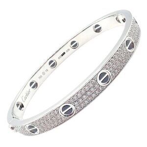 Authentic! Cartier Love 18k White Gold Diamond Pave Ceramic Bracelet Sz 18 Paper